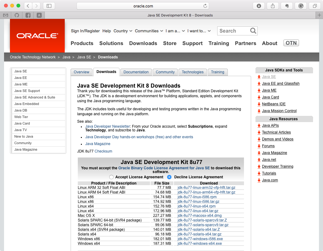 Javaのダウンロード